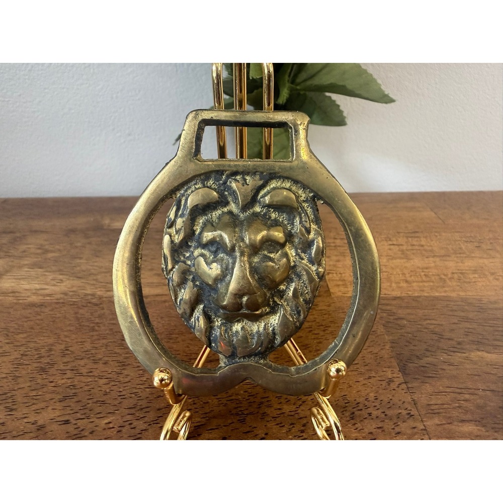 Vintage Solid Brass Lion Head Horse Harness Brass Medallion Equestrian Decor